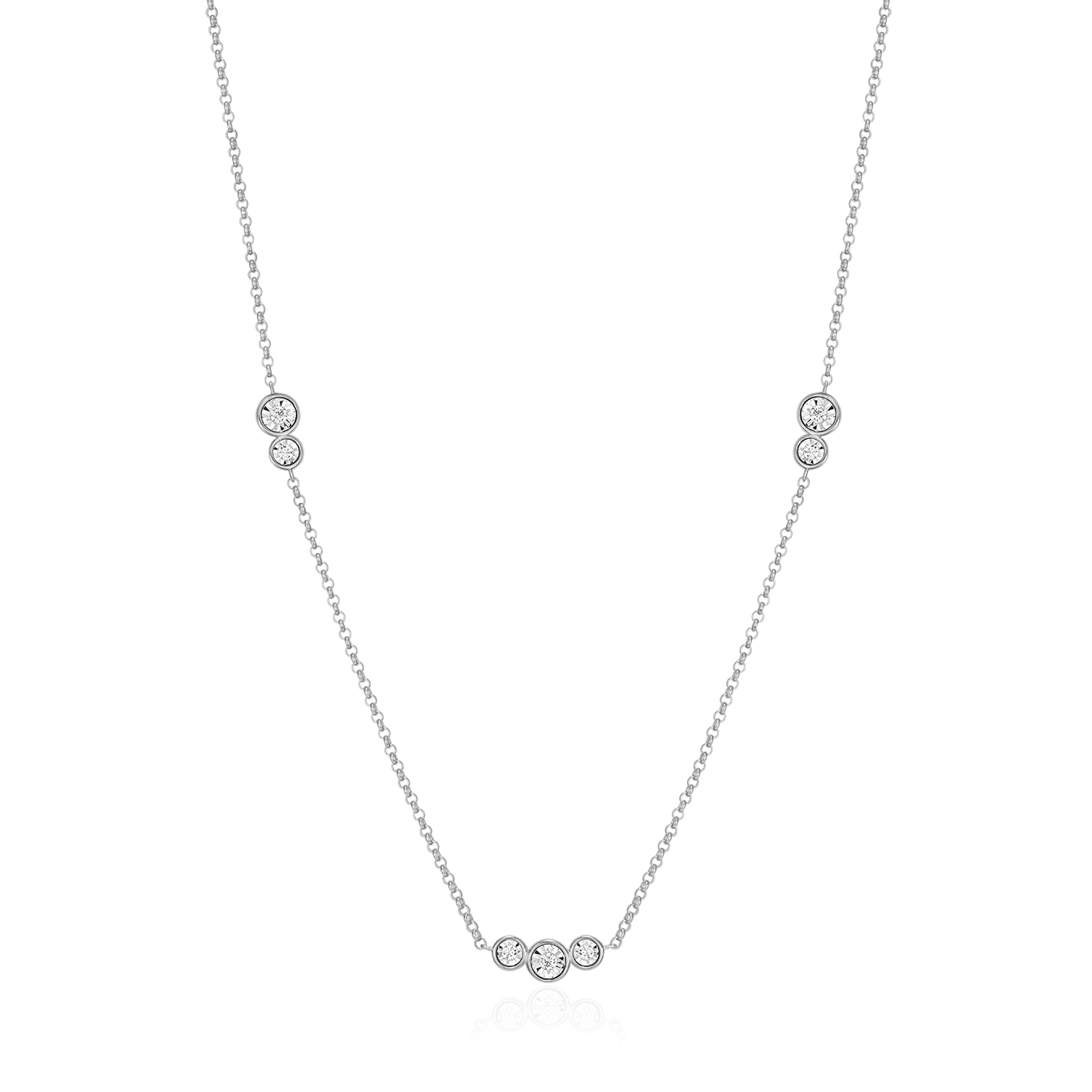Trio Bezel-Set Station Necklace with Lab-Created Diamonds, Silver