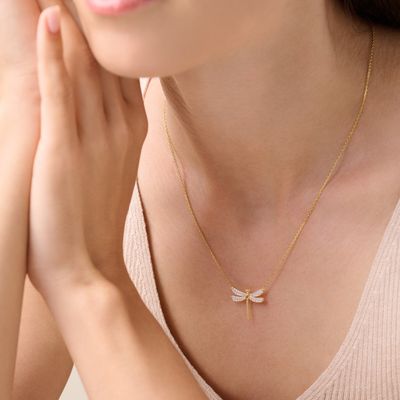 Dragonfly Necklace with Lab-Grown Diamonds, Gold