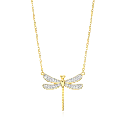 Dragonfly Necklace with Lab-Created Diamonds, Gold