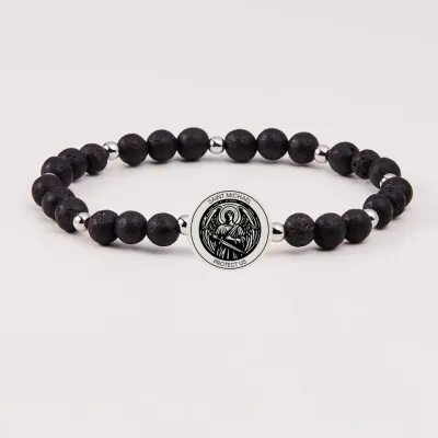 Holy Water Men&#39;s Saint Michael Bracelet in Lava Rock