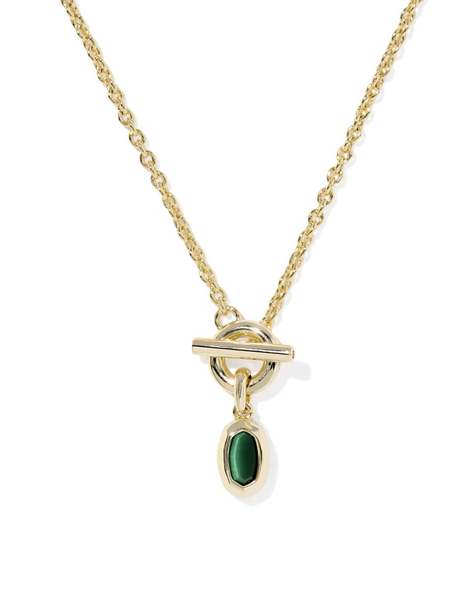 Kendra Scott Mini Elisa Toggle Necklace, Gold/Green Tiger&#39;s Eye