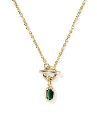 Kendra Scott Mini Elisa Toggle Necklace, Gold/Green Tiger&#39;s Eye