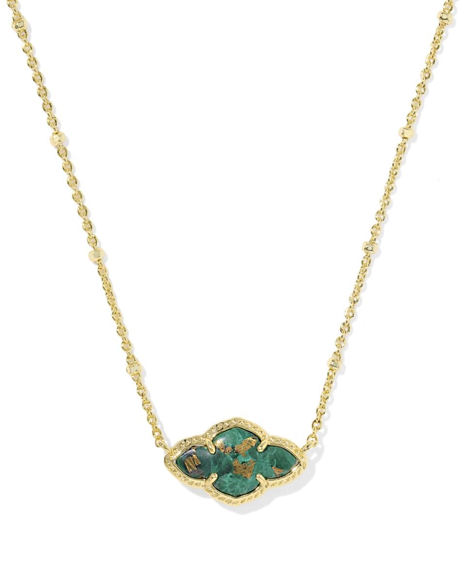 Kendra Scott Abbie Necklace, Gold/Bronze Veined Malachite