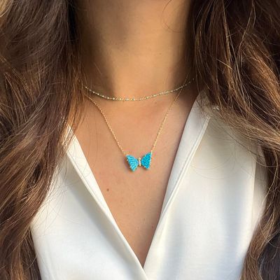 Kamaria Lavender Opal Butterfly Necklace with Prongs (Gold)