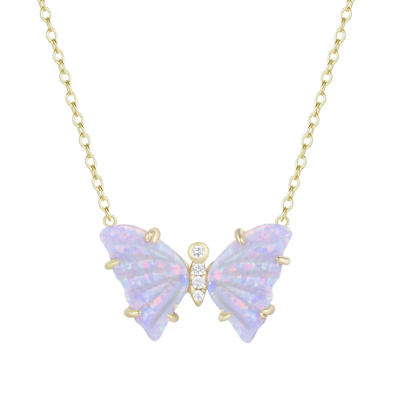 Kamaria Lavender Opal Butterfly Necklace with Prongs (Gold)