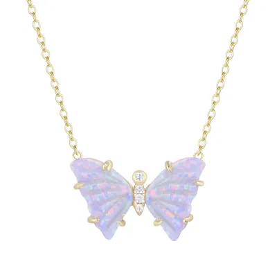 Kamaria Lavender Opal Butterfly Necklace with Prongs (Gold)