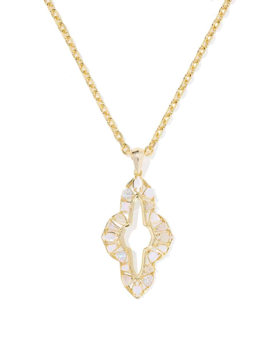 Kendra Scott Abbie Crystal Long Pendant Necklace, Gold/White