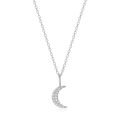Crescent Moon Necklace with Lab-Created Diamonds, Silver