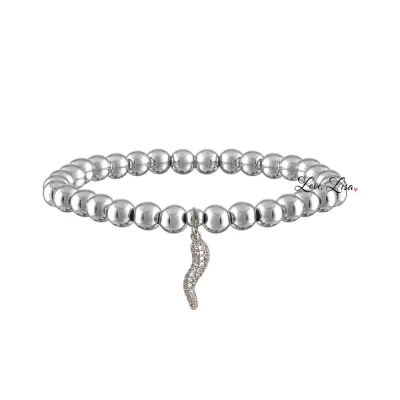Crystal Italian Horn Bracelet, Silver 6mm