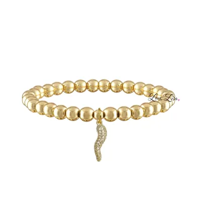 Crystal Italian Horn Bracelet, Gold 6mm