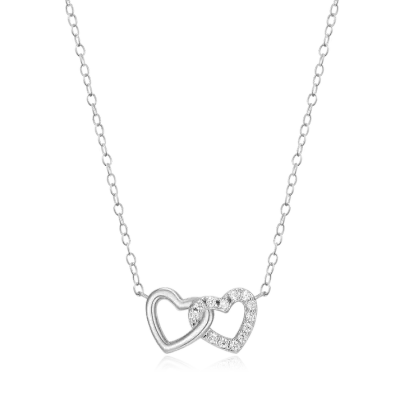 Open Twin Heart Necklace with Lab-Created Diamonds, Silver