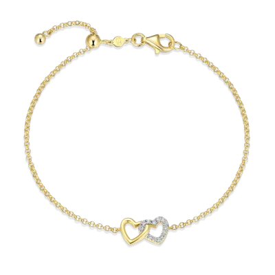 Open Twin Heart Bolo Bracelet with Lab-Created Diamonds, Gold