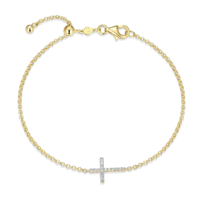 Cross Bolo Bracelet with Lab-Created Diamonds, Gold