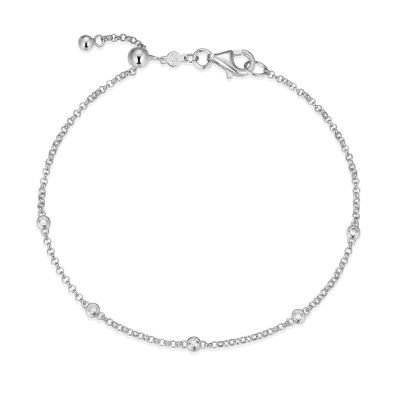 Bezel Station Bolo Bracelet with Lab-Created Diamonds, Silver