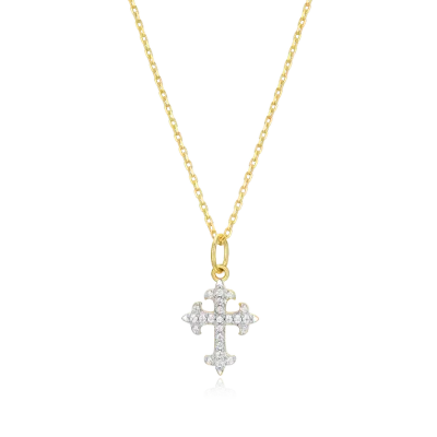 Flory Cross Necklace with Lab-Created Diamonds, Gold