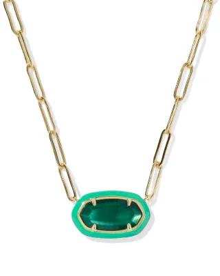 Kendra Scott Elisa Enamel Frame Paperclip Necklace, Gold/Emerald