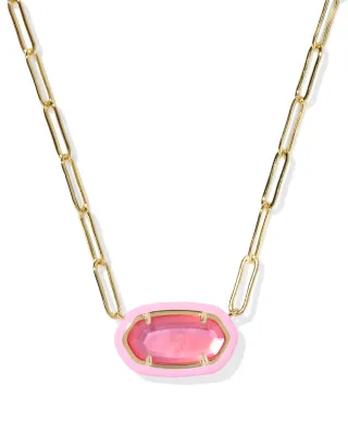 Kendra Scott Elisa Enamel Frame Paperclip Necklace, Gold/Bright Pink
