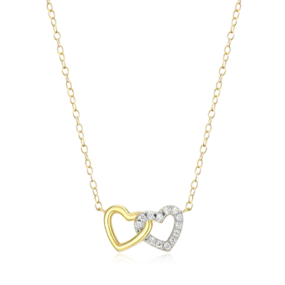 Open Twin Heart Necklace with Lab-Created Diamonds, Gold