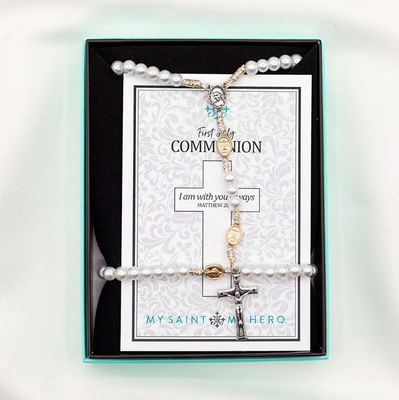 MSMH First Holy Communion Rosary &amp; Bracelet Set (White)
