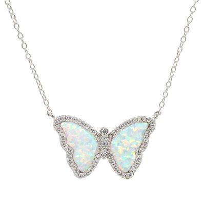 Kamaria White Opal Butterfly Necklace (Silver)