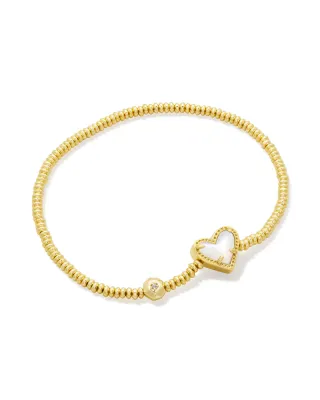 Kendra Scott Ari Heart Stretch Bracelet, Gold/Ivory Mother-of-Pearl