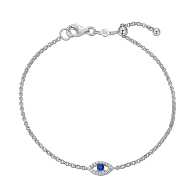 Evil Eye Bolo Bracelet with Lab-Created Diamonds, Silver