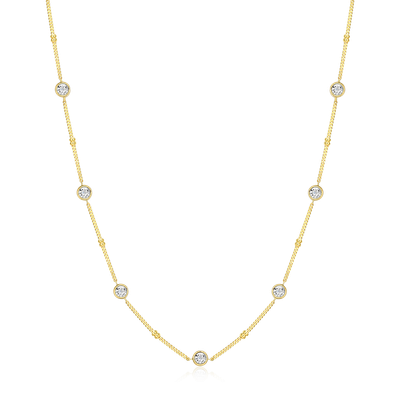 Bezel Station Beaded Necklace with Lab-Created Diamonds, Gold