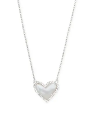 Kendra Scott Ari Heart Necklace, Silver/Ivory Mother-of-Pearl
