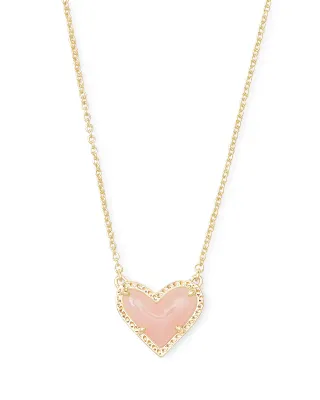 Kendra Scott Ari Heart Necklace, Gold/Rose Quartz