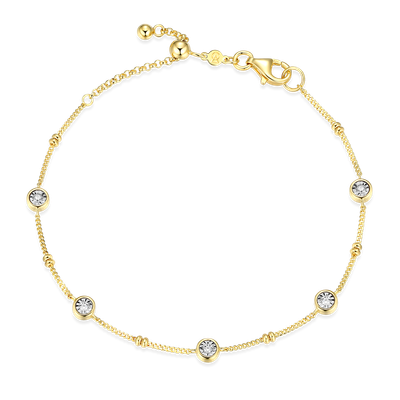 Bezel Station Beaded Bolo Bracelet with Lab-Created Diamonds, Gold