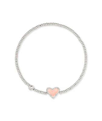 Kendra Scott Ari Heart Stretch Bracelet, Silver/Rose Quartz