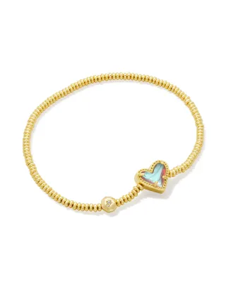 Kendra Scott Ari Heart Stretch Bracelet, Gold/Dichroic Glass