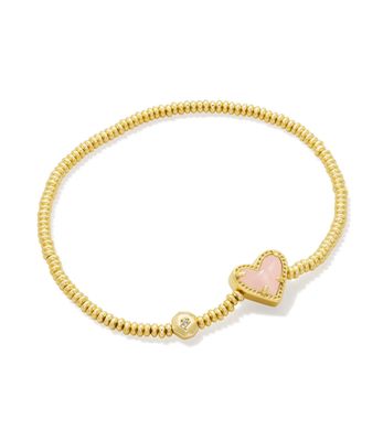 Kendra Scott Ari Heart Stretch Bracelet, Gold/Rose Quartz