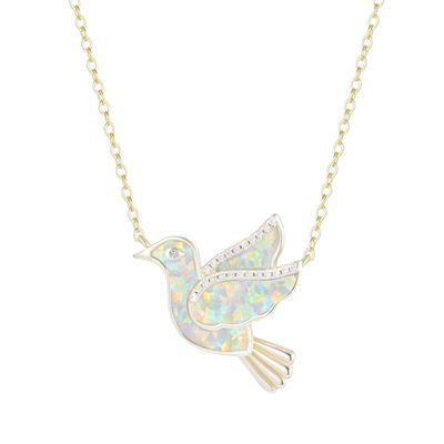 Kamaria White Opal Dove Bird Necklace (Gold)