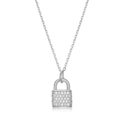Lock Necklace with Lab-Created Diamonds, Silver