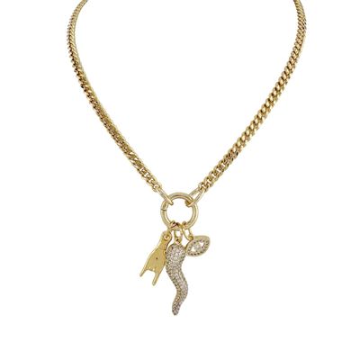 Mariano Crystal Italian Horn Protection Necklace, Gold