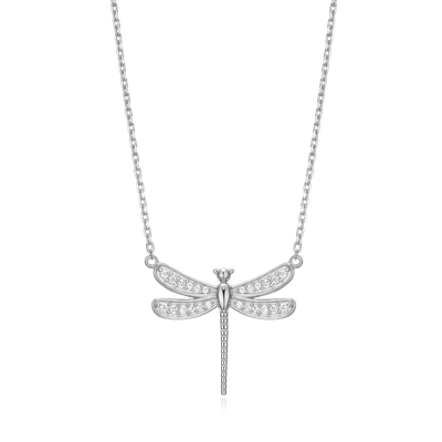 Dragonfly Necklace with Lab-Created Diamonds, Silver