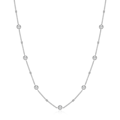 Bezel Station Beaded Necklace with Lab-Created Diamonds, Silver