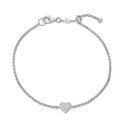 Pave Heart Bolo Bracelet with Lab-Created Diamonds, Silver