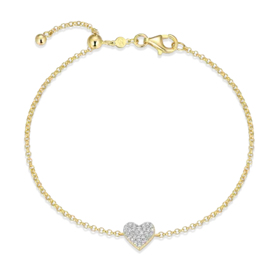 Pave Heart Bolo Bracelet with Lab-Created Diamonds, Gold