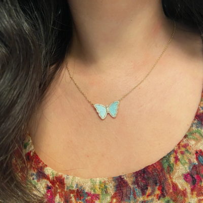 Kamaria Amazonite Butterfly Necklace (Gold)