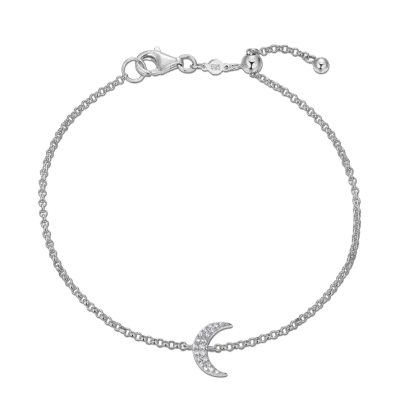 Crescent Moon Bolo Bracelet with Lab-Created Diamonds, Silver