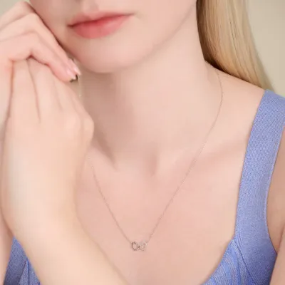 Open Twin Heart Necklace with Lab-Created Diamonds, Silver