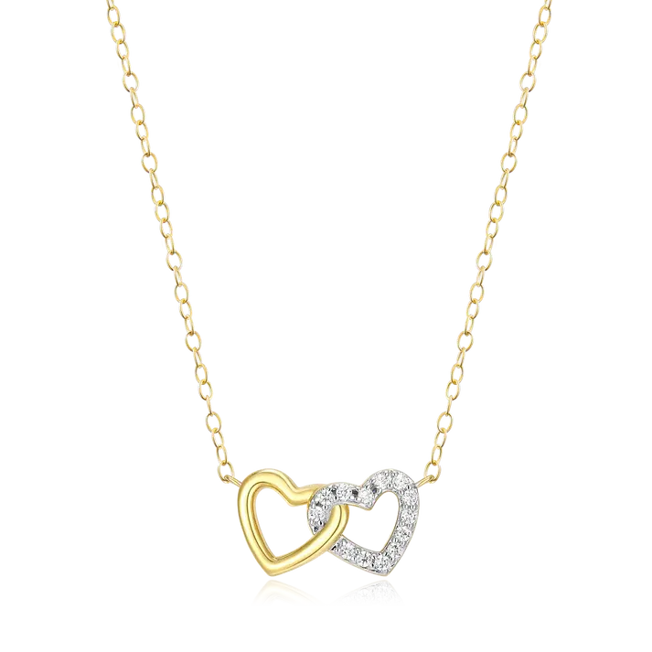 Open Twin Heart Necklace with Lab-Created Diamonds, Gold