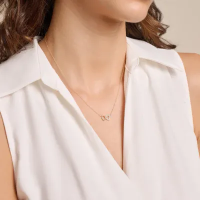 Open Twin Heart Necklace with Lab-Created Diamonds, Gold