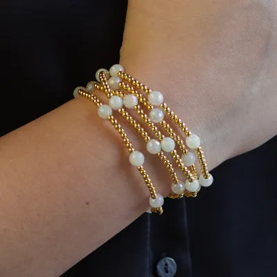 Lenny &amp; Eva Gilded Gold Bracelet - White Jade Dot