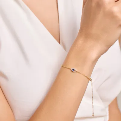 Evil Eye Bolo Bracelet with Lab-Created Diamonds, Gold