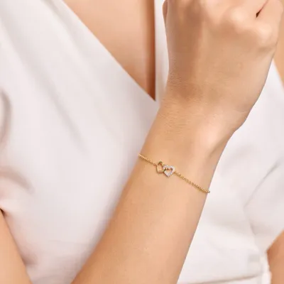 Open Twin Heart Bolo Bracelet with Lab-Created Diamonds, Gold
