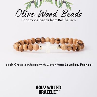 Holy Water Cross Bracelet, Olive Wood