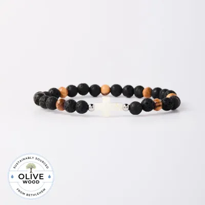 Holy Water Men's Olive Wood &amp; Lava Rock Bracelet